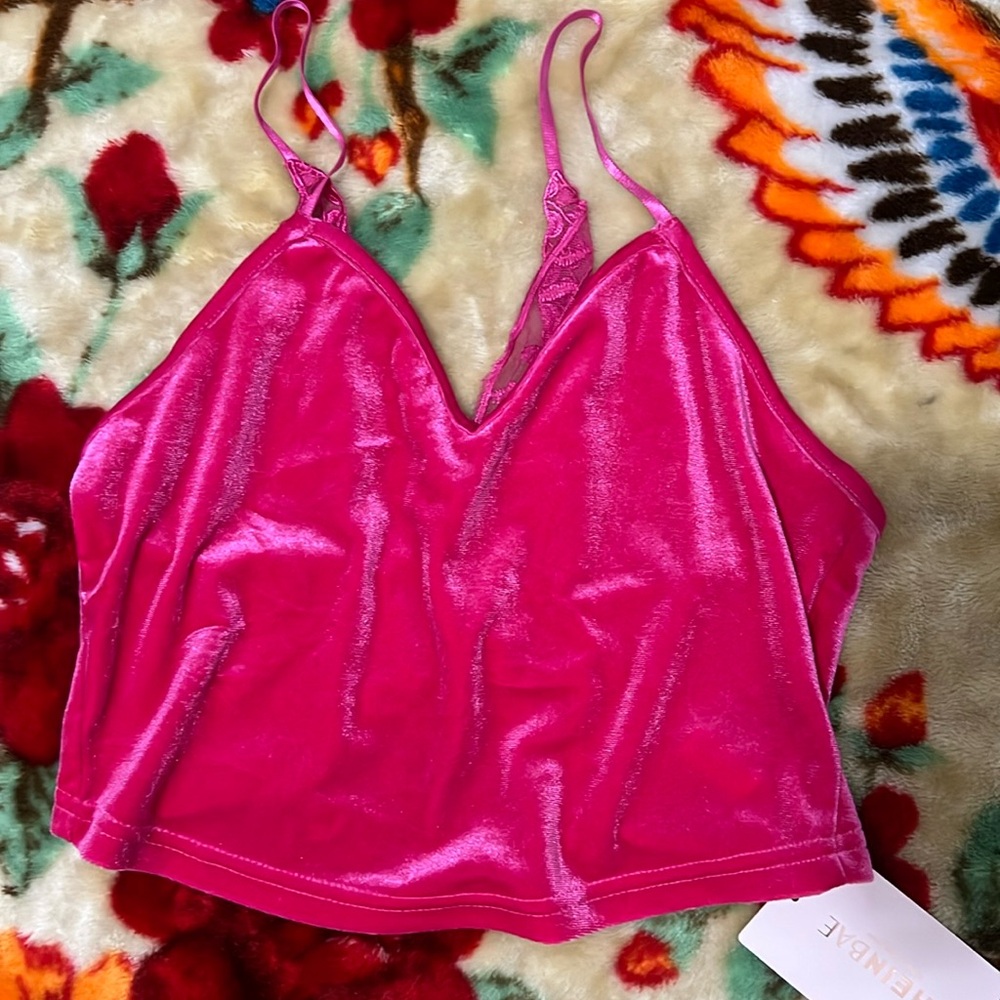 SHEIN bae tank top butterfly pink crop top velvet material size small brand new